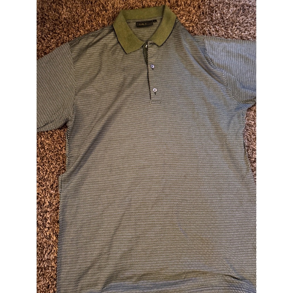 Bobby Jones Collection Mens Large Green Chevron Golf Polo Shirt Made in Italy